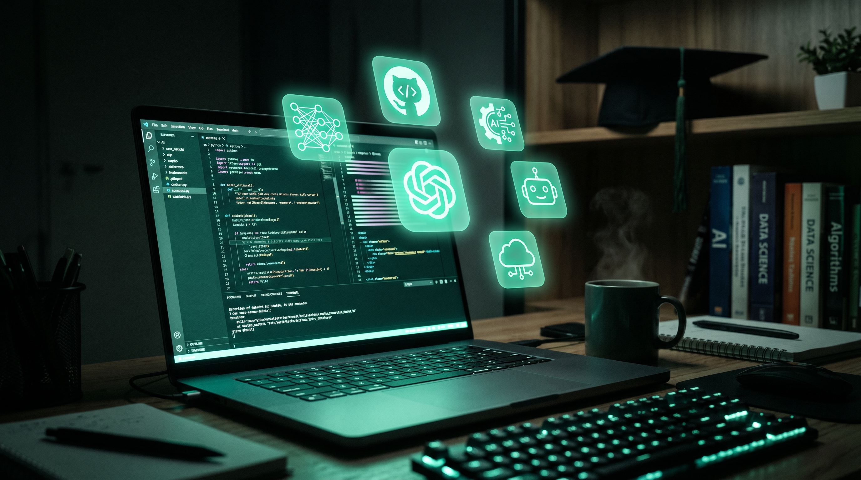 Student laptop with AI tool icons - free Claude Pro and GPT Codex guide